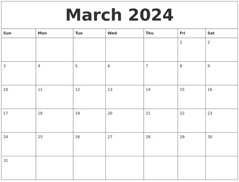 Blank Calendar March